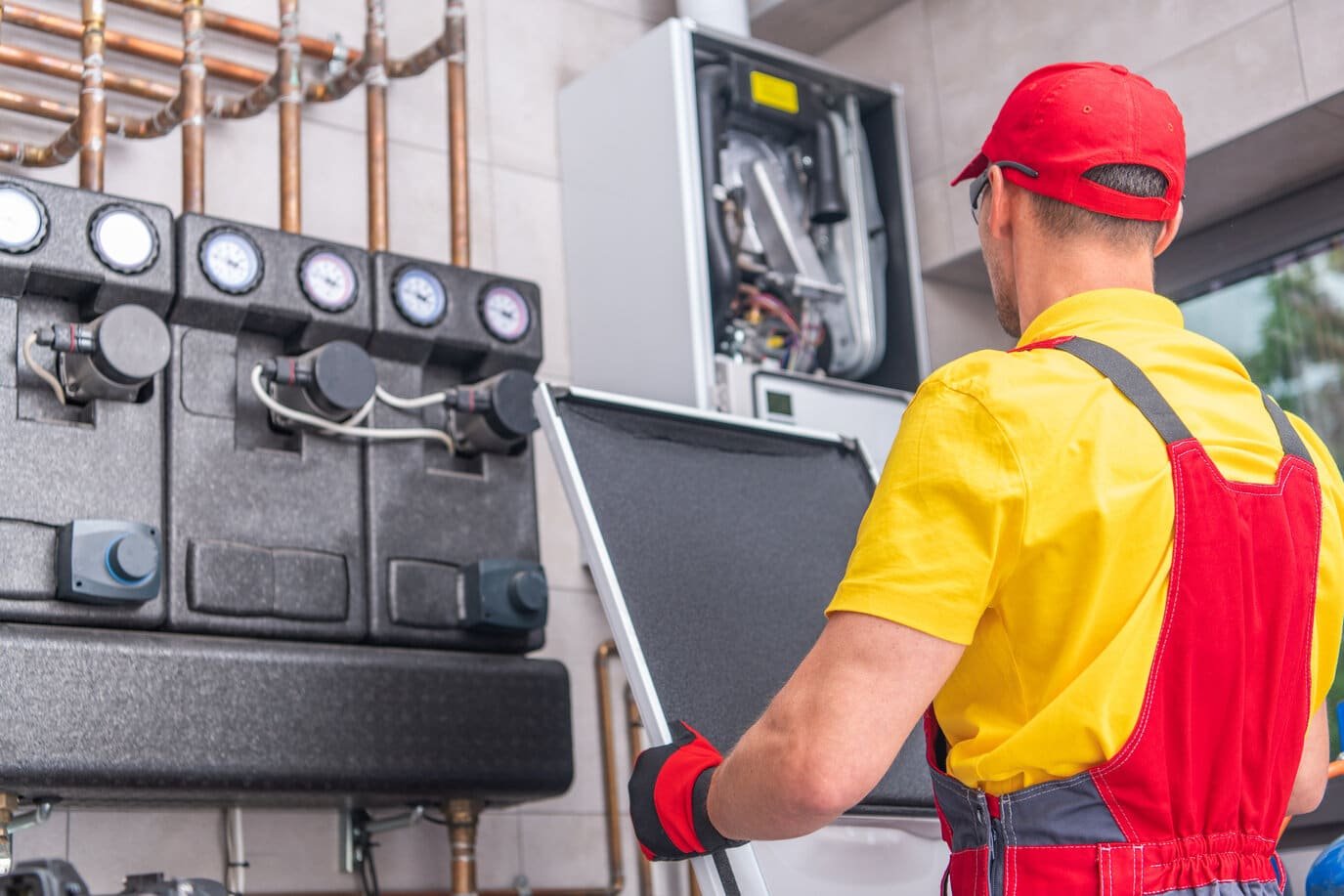 technician changing furnace filter