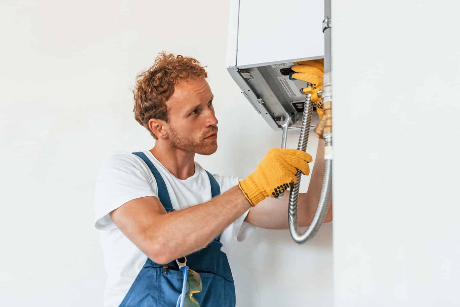 repairman fixing water heater